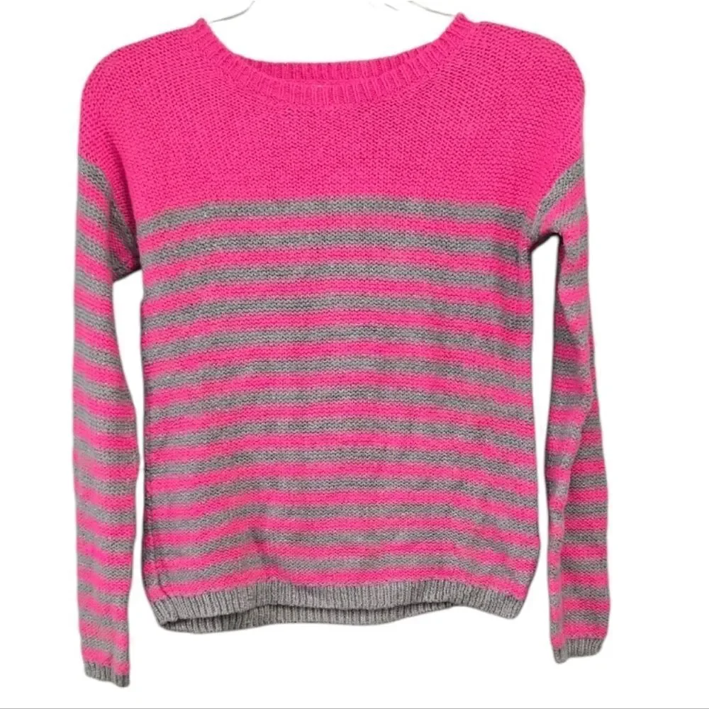 Justice Girls Pink Gray Striped Sweater Casual School Glitter Pullover 12 Top